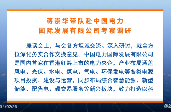 蒋崇华带队赴中国电力国际发展有限公司考察调研